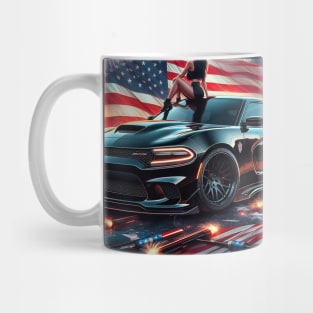 Dodge Charger Hellcat and The American Flag by Gas Autos Mug